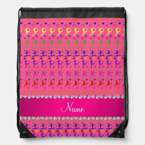 Name pink rainbow gymnastics hearts stars drawstring bag