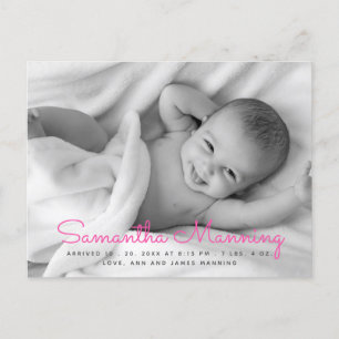 Name Pink Script Photo Birth Announcement