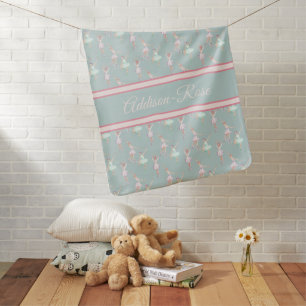 Name Pink Teal Grey Ballerina Pattern Nursery Baby Blanket