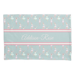 Name Pink Teal Grey Ballerina Pattern Nursery Pillow Case