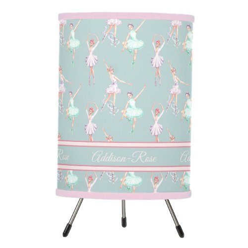 Name Pink Teal Grey Ballerina Pattern Nursery Tripod Lamp