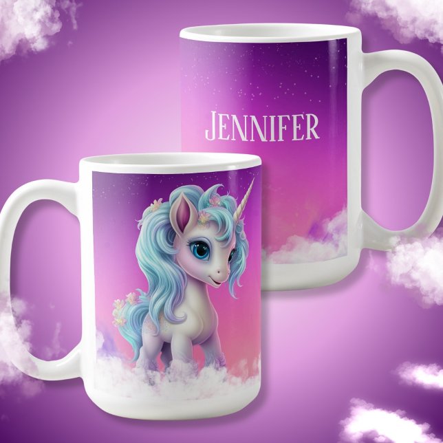 Name Pink Unicorn on clouds Coffee Mug (Name Pink Unicorn on clouds Coffee Mug)