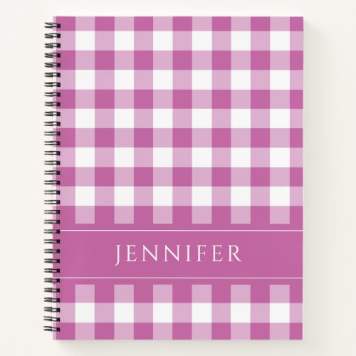 Name Pink  White Gingham Checkered Pattern Notebo Notebook