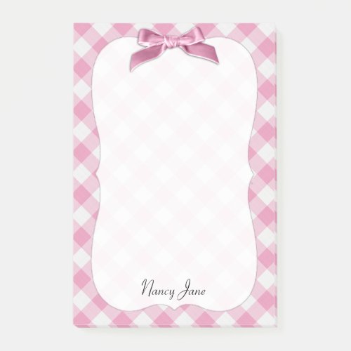 Name PinkWhite Gingham Checks Pattern Bracket Post_it Notes