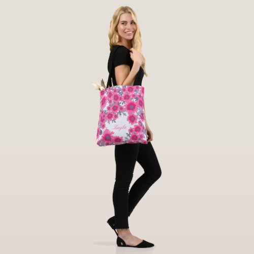 Name pink  white poppies floral flowers tote bag