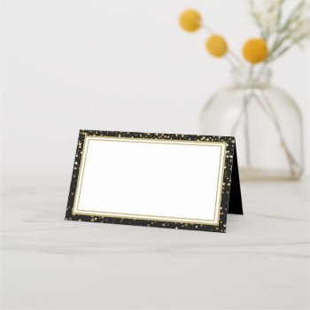 Name Place Card-black & Gold Stars Place Card by photographybydebbie at Zazzle