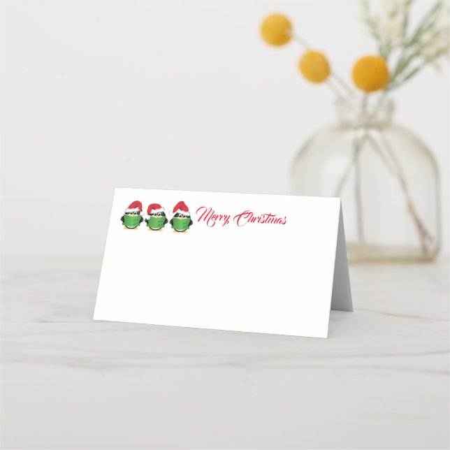 Name Place Card-Christmas Penguins Card (Front)