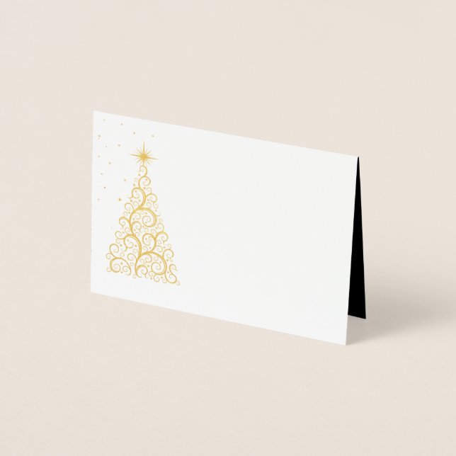 Name Place Card Gold Foiled ChristmasTree & Stars (Front)
