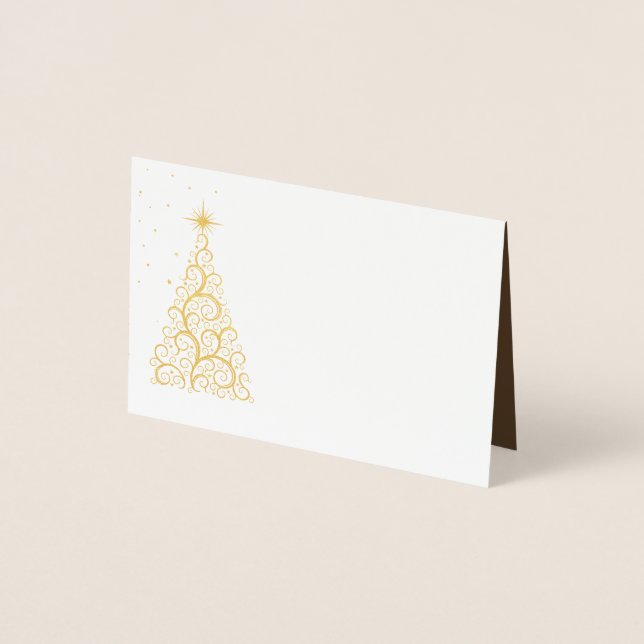 Name Place Card Gold Foiled ChristmasTree & Stars (Front)