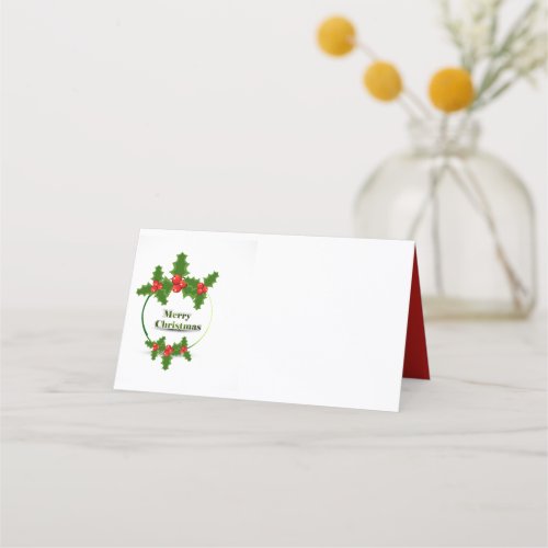 Name Place Card_Merry Christmas Holly Place Card