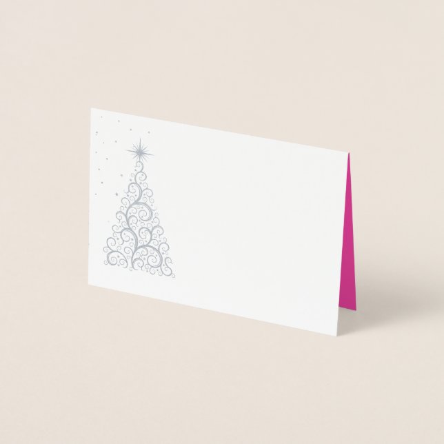 Name Place Card SLVR Foiled ChristmasTree & Stars (Front)