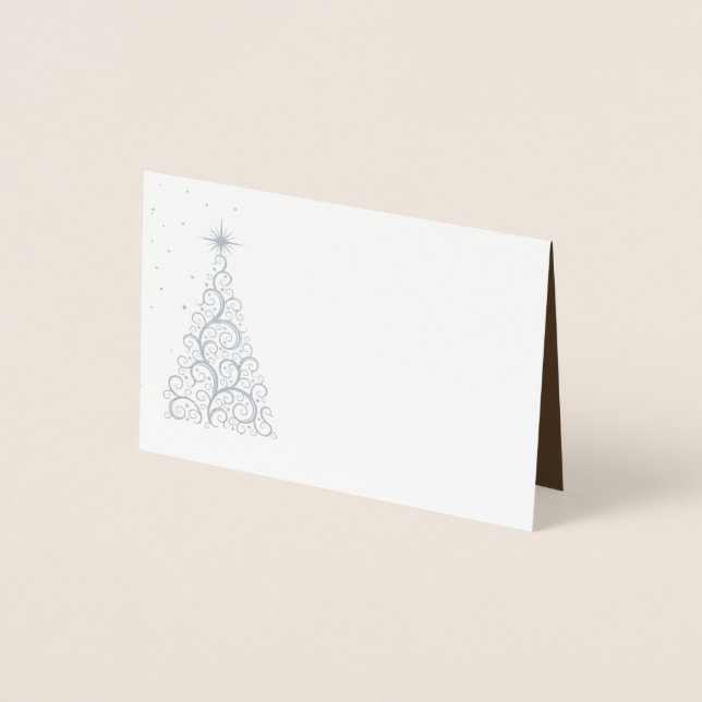 Name Place Card SLVR Foiled ChristmasTree & Stars (Front)