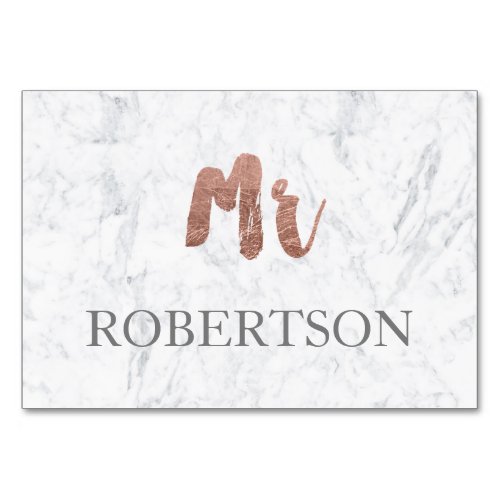 Name place rose gold typography marble wedding table number