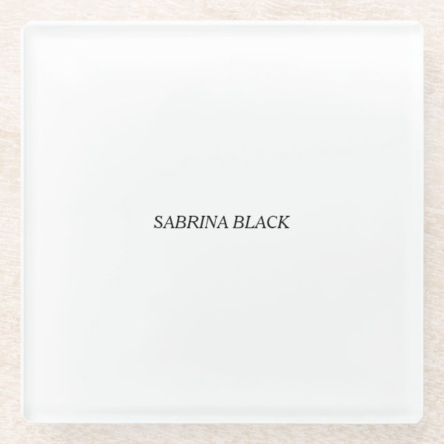 Name Plain Modern Minimalist Simple White Glass Coaster (Front)