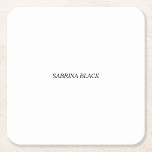 Name Plain Modern Minimalist Simple White Square Paper Coaster