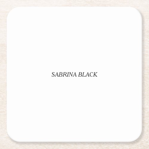 Name Plain Modern Minimalist Simple White Square Paper Coaster