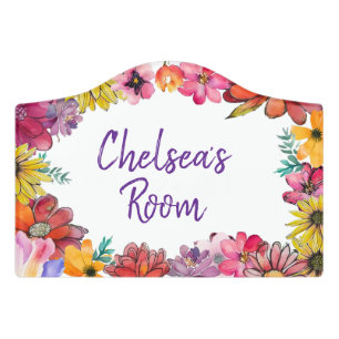 Name plaque Happy flowered border Door Sign