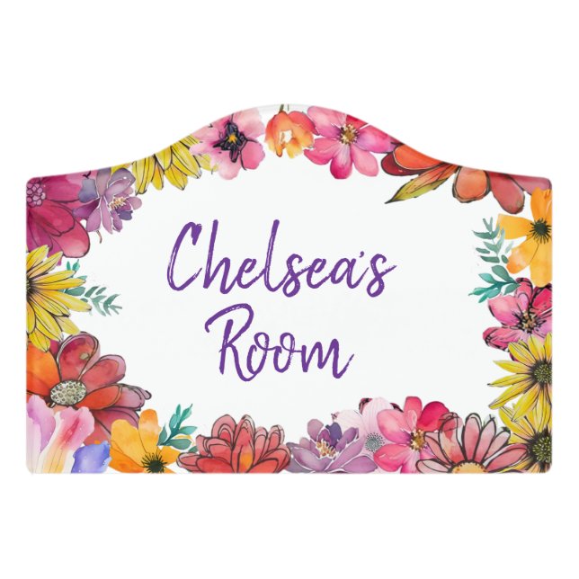 Name plaque Happy flowered border  Door Sign (Small Crest Front)