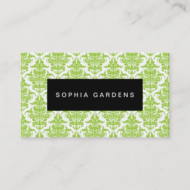 Name Plate - Damask - Martian Green Business Card (Front)