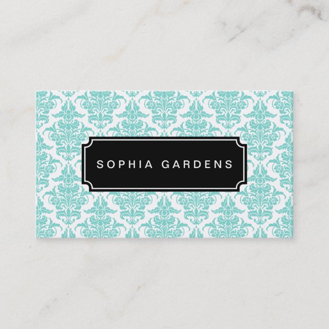 Name Plate v3 - Damask - Aqua Business Card (Front)