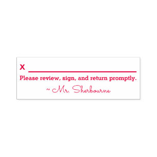 Name + "Please review, sign and return promptly." Self-inking Stamp