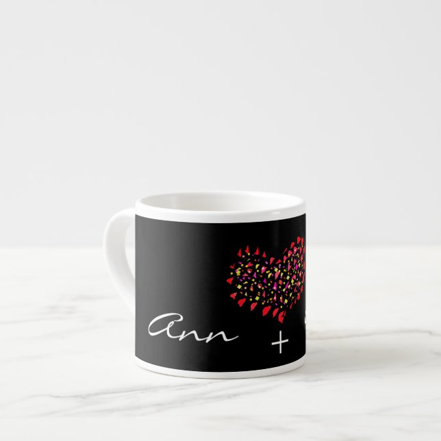 Name Plus Red Heart Date Espresso Coffee Mug Cup (Front Left)