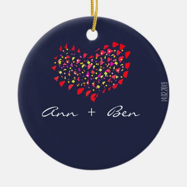 Name Plus Red Heart Date Ornament (Front)