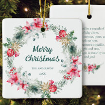 Name Poinsettia Red Green Wreath Christmas Poetry