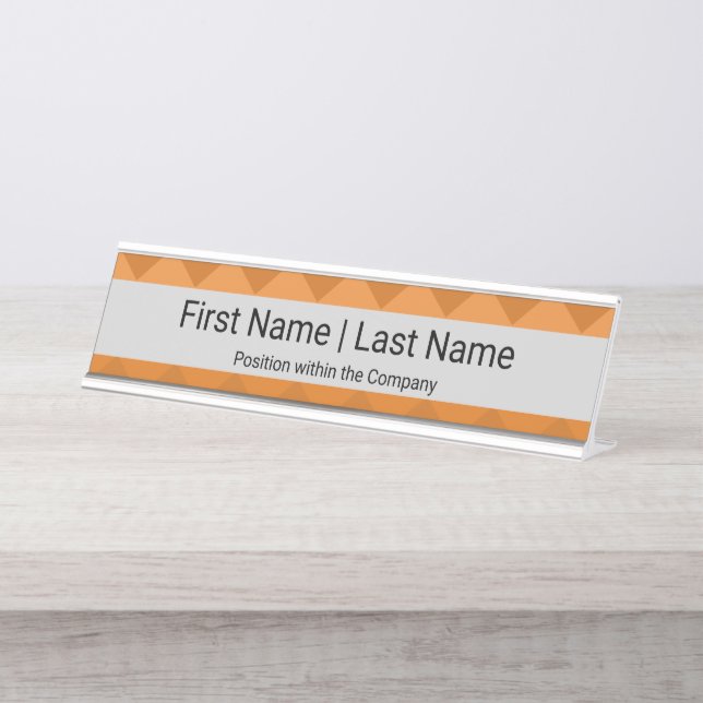 Name & Position Sans Serif Font Gray Orange  Desk Name Plate (Front)