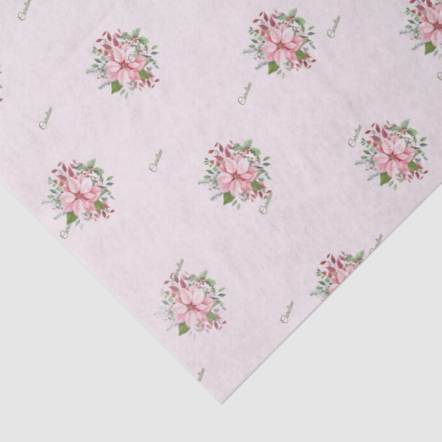 Name, Pretty Pink Poinsettia Pattern Tissue Paper (Detail)