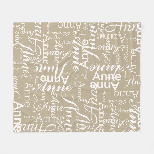 Name Printed in White all_over a Pale Khaki Fleece Blanket