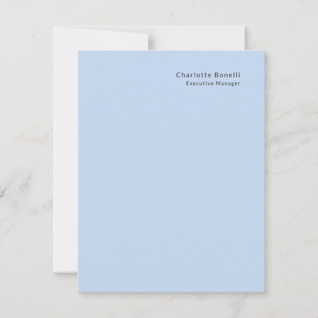 Name Professional Modern Minimalist Blue  Note Card (Front)