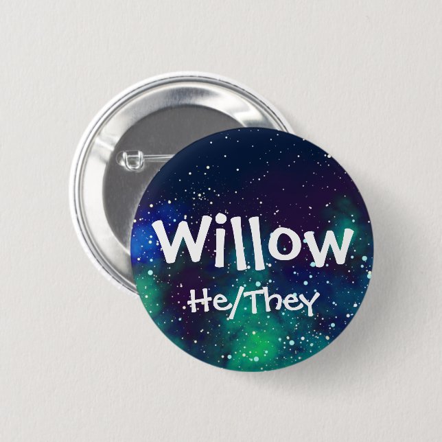 Name ___ + Pronouns Customizable Galaxy Button (Front & Back)