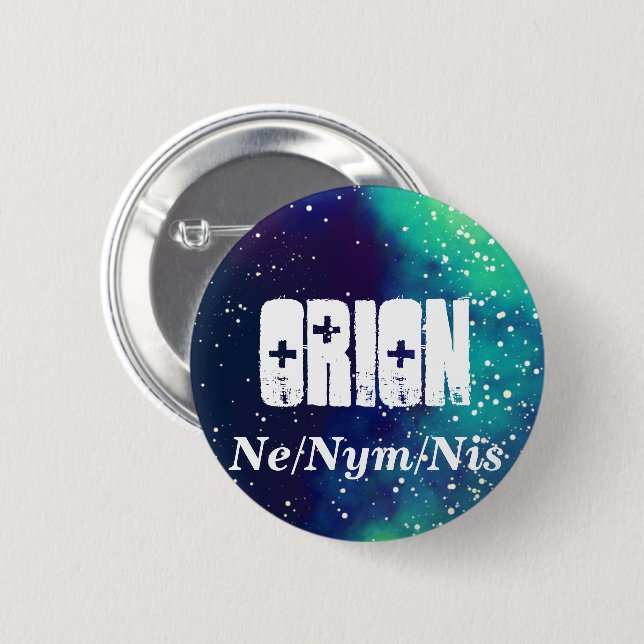 Name ___ + Pronouns Customizable Galaxy Pinback Button (Front & Back)