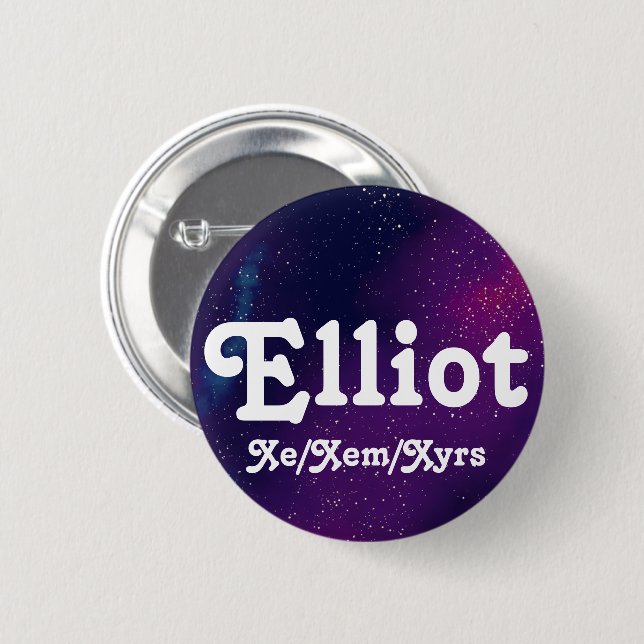 Name ___ + Pronouns Customizable Galaxy Pinback Button (Front & Back)