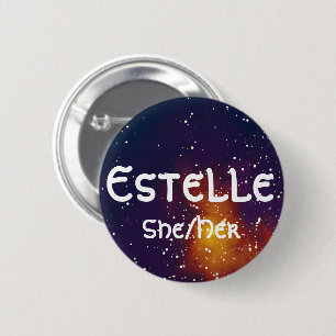 Name ___ + Pronouns Customizable Galaxy Pinback Button