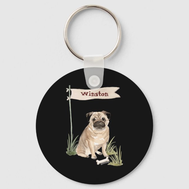 Name Pug Pet Dog  Keychain (Front)