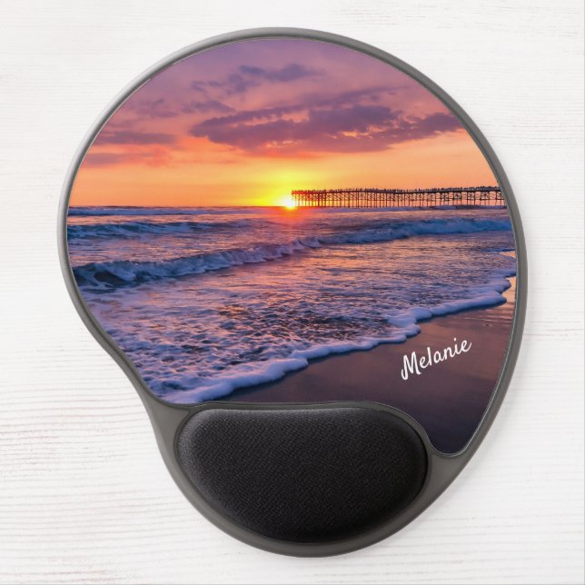 Name Purple California Beach Sunset Personalized Gel Mouse Pad (Front)