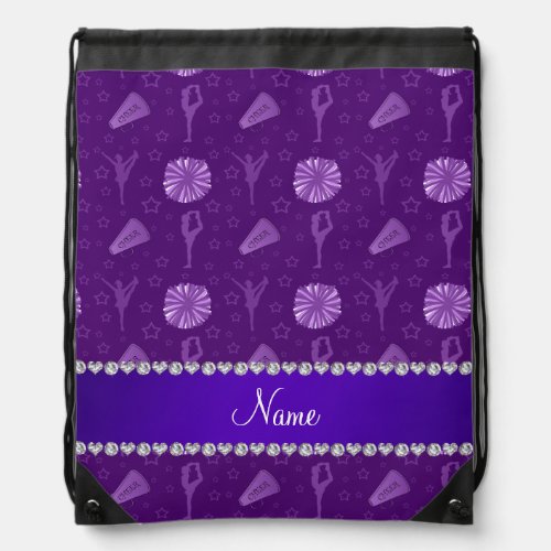 Name purple cheerleading pompoms bullhorns stars drawstring bag