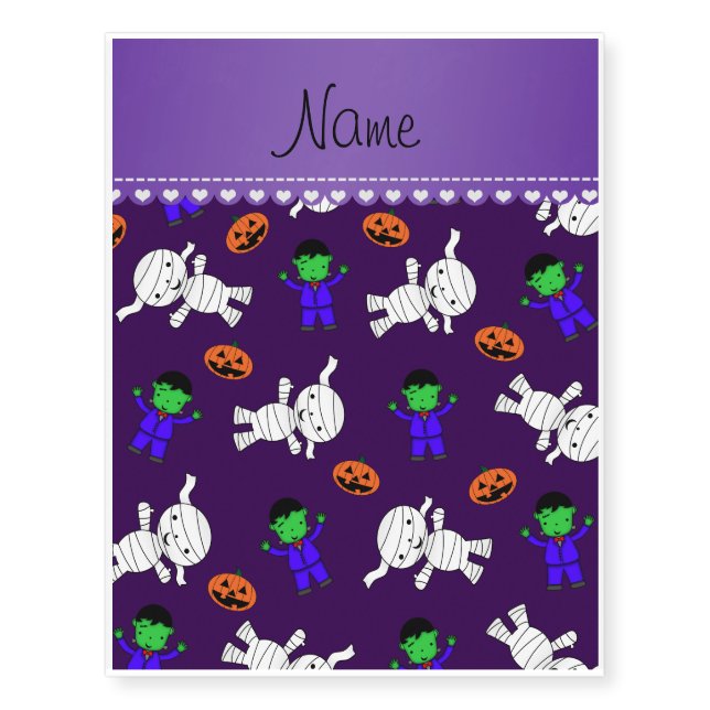 Name purple frankenstein mummy pumpkins temporary tattoos (Front)