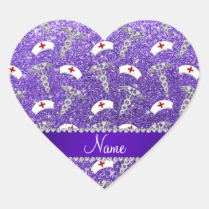 Name purple glitter nurse hats silver caduceus heart sticker