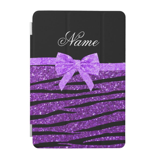 Name purple glitter zebra stripes purple bow iPad mini cover (Front)