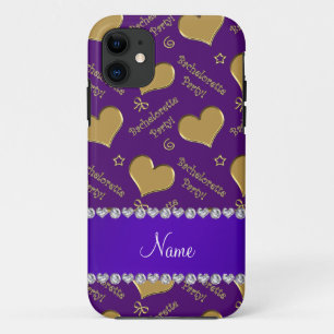 Name purple gold hearts bachelorette party iPhone 11 case