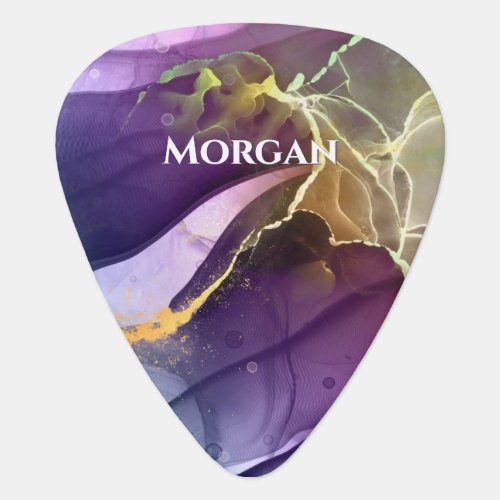 Name Purple  Gold Ink Abstract Vs 2 Guitar Pick
