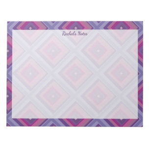 Name Purple Pink Diamond Pattern Squares Checkers Notepad