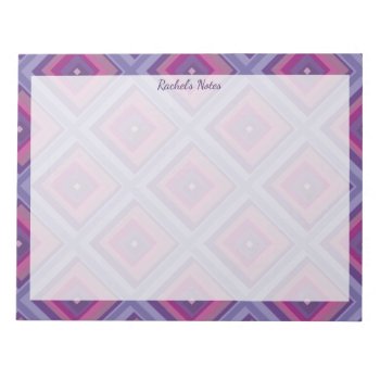 Name Purple Pink Diamond Pattern Squares Checkers  Notepad by MBS_International at Zazzle