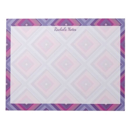 Name Purple Pink Diamond Pattern Squares Checkers  Notepad