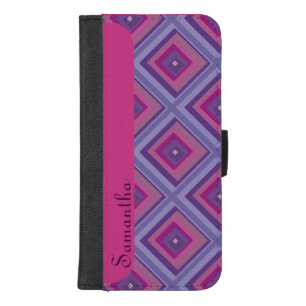 Name Purple Pink Diamond Pattern Squares Offset  iPhone 8/7 Plus Wallet Case
