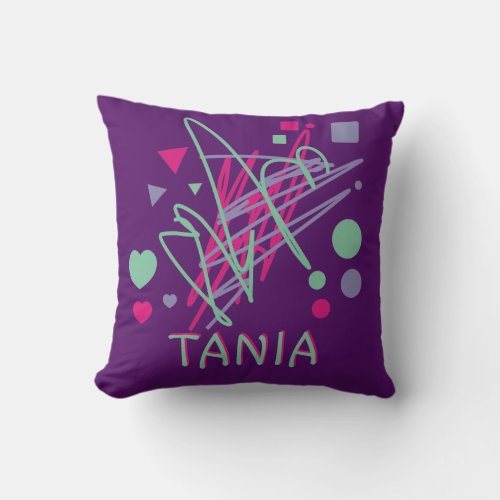 Name Purple Pink Teal Circle Square Triangle Heart Throw Pillow