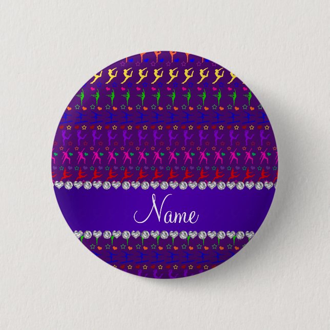 Name purple rainbow gymnastics hearts stars button (Front)